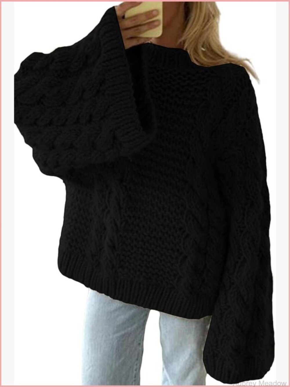Oversized Cable Knit Chunky Pullover Sweater Crewneck Long Sleeve Tunic Top